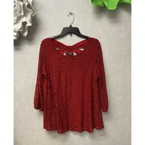 Roz & Ali Red Lace Blouse Size 1X
